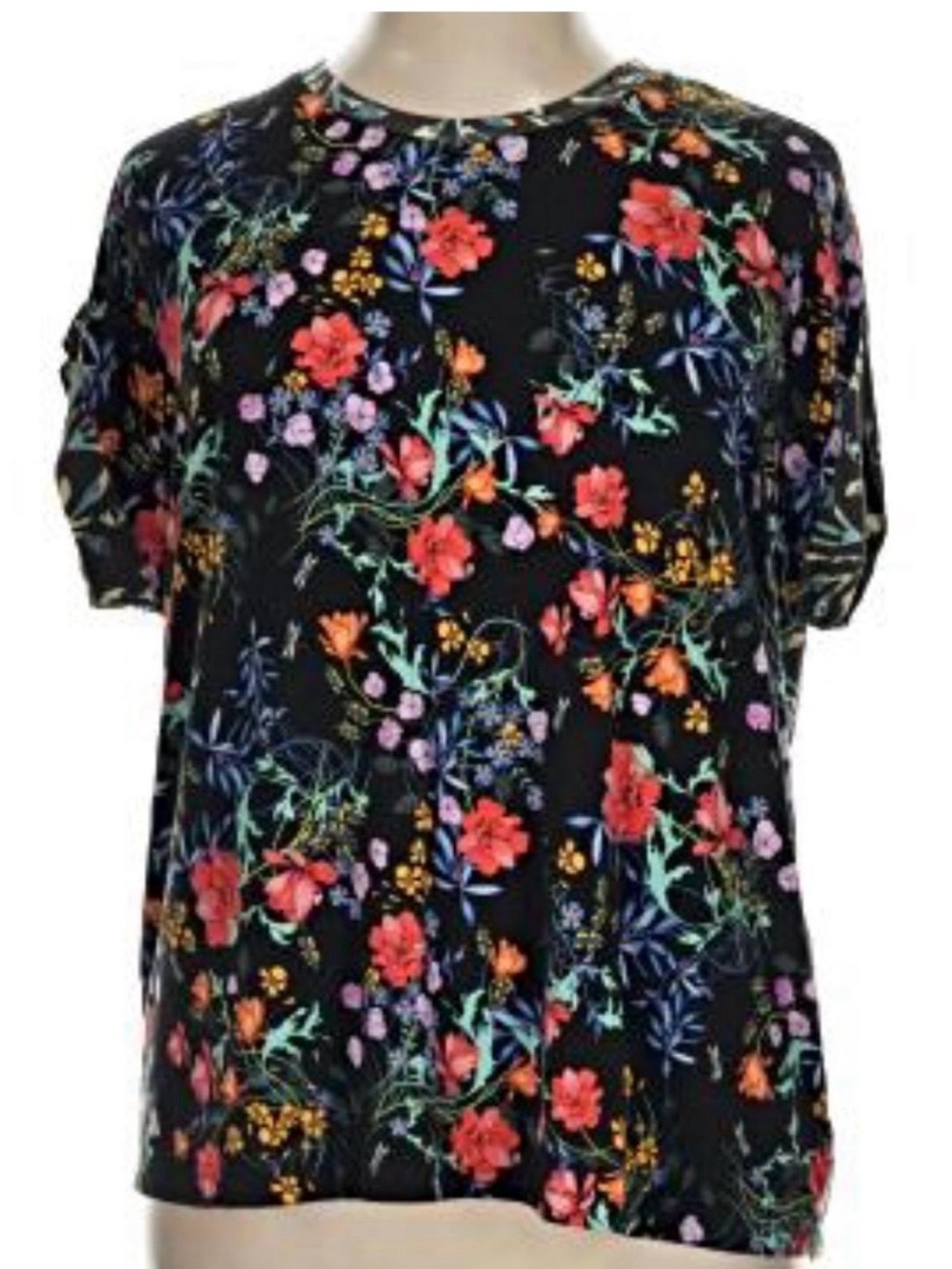 Johnny Was Women’s Black Floral Short-Sleeve Top - Red & Multicolor Floral - XL